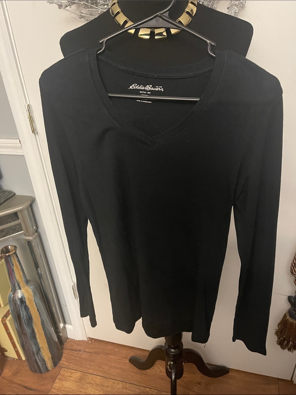 Eddie Bauer Black Long-Sleeve V-Neck Top